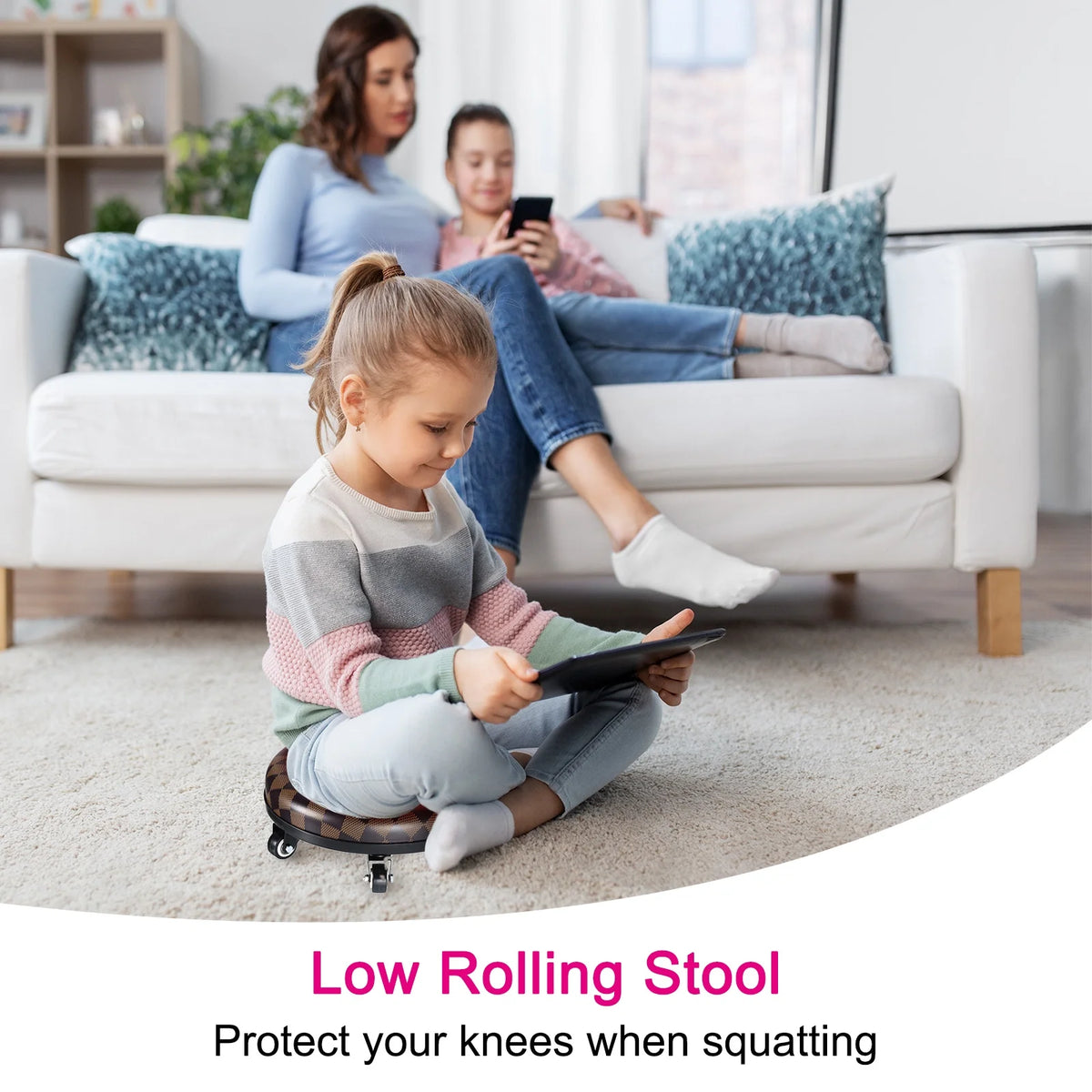 Brown PU Leather Rolling Stool W893239