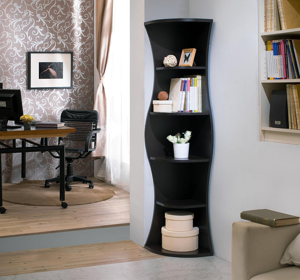 Walnut Wooden Corner Bookcase K256859