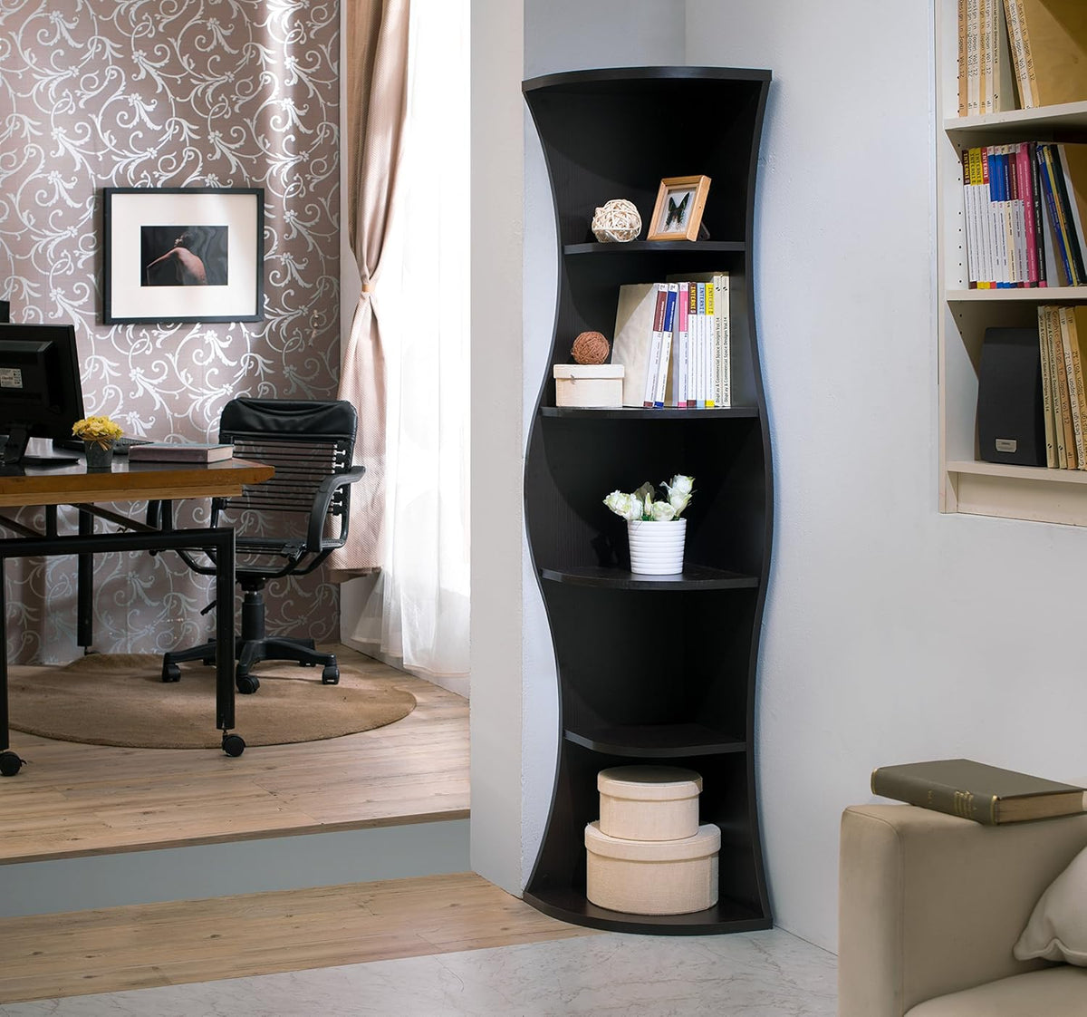 Walnut Wooden Corner Bookcase K256859