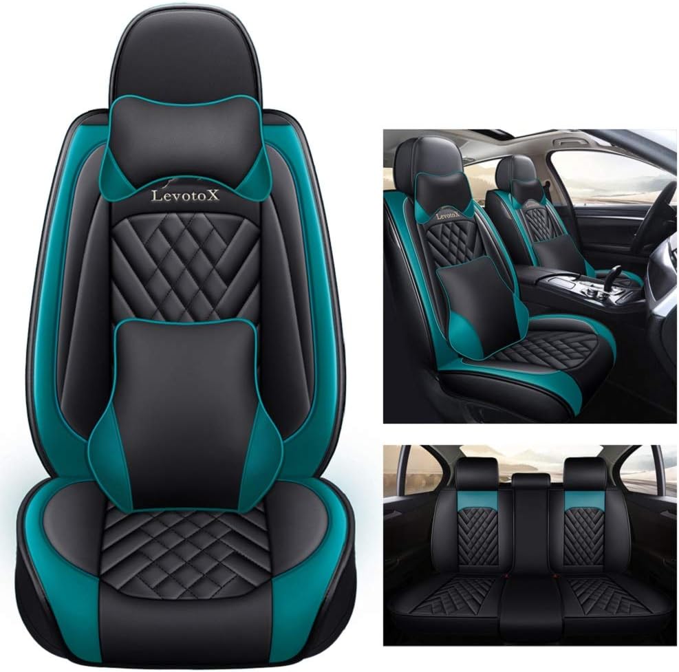 Black-Red Leather Car Seat Covers 2 Seats B46961