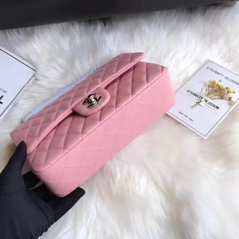 Pink Lambskin Leather Flap Bag Q474